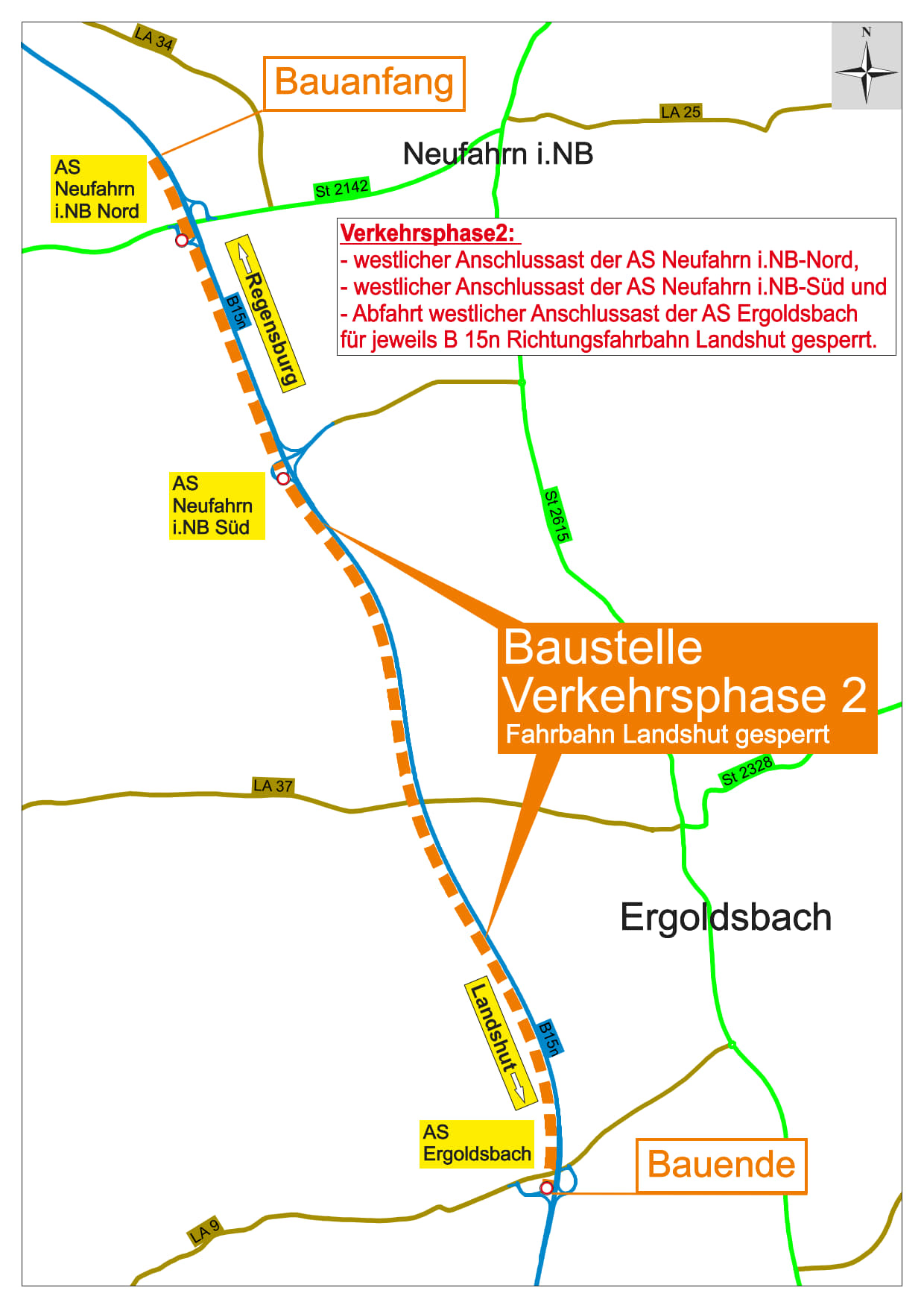 Verkehrsabwicklung während der zweiten Bauphase auf der B 15neu zwischen den An-schlusstellen Neufahrn i.NB Nord und Ergoldsbach Verkehrsabwicklung während der zweiten Bauphase auf der B 15neu zwischen den An-schlusstellen Neufahrn i.NB Nord und Ergoldsbach