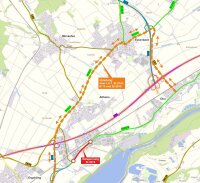 Umleitungskarte zur Deckenerneuerung der Staatsstraße 2074 südlich von Altheim.