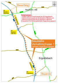Verkehrsabwicklung Bauphase eins (B 15neu Richtungsfahrbahn Regensburg gesperrt)